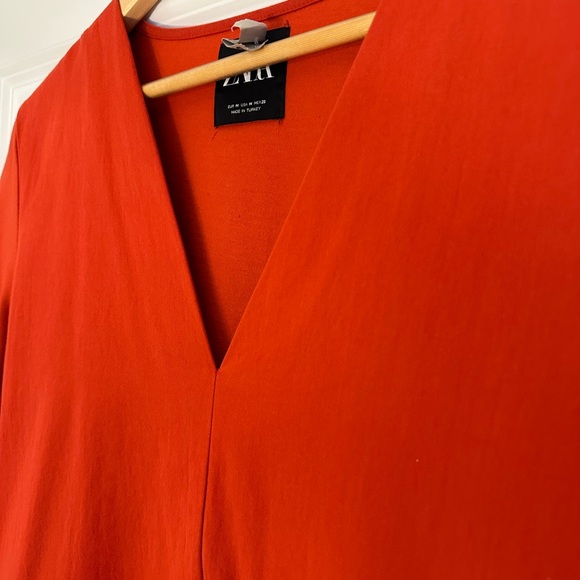 Zara Orange V-Neck Casual Dress - Picture 3 of 9